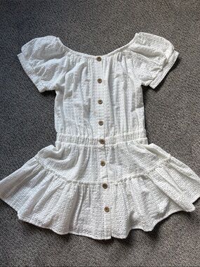 Eberjey White Eyelet Button-Front Puff Sleeve Dress